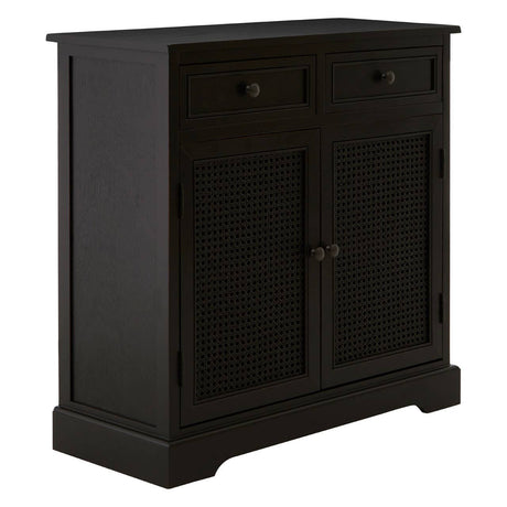 Antique Black Wooden Sideboard with Cane Weave Detailing