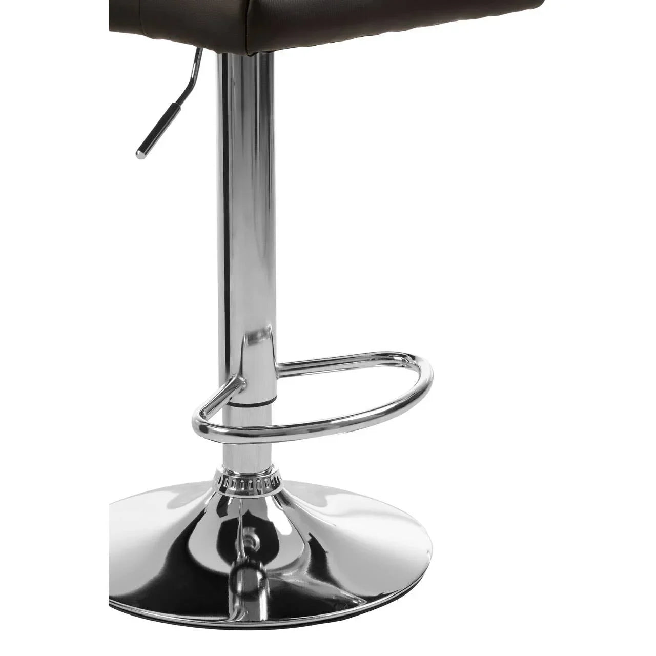 Chrome bar stool base with footrest and gas lift lever detail