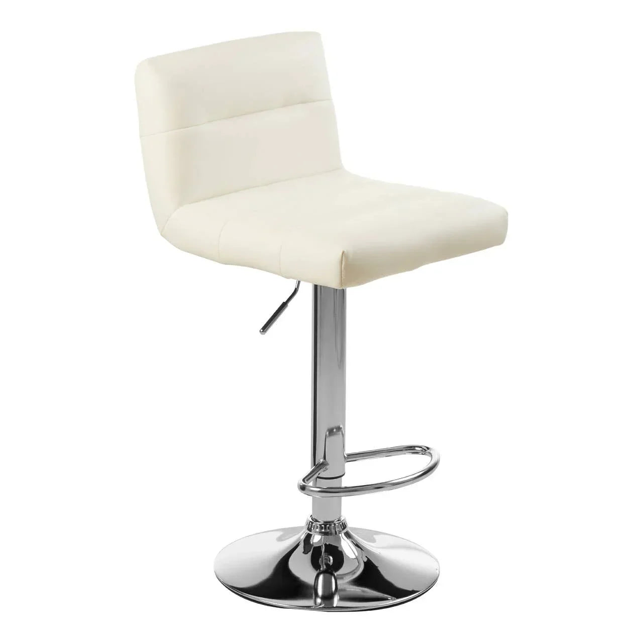 Cream faux leather bar stool with chrome base and footrest, side view