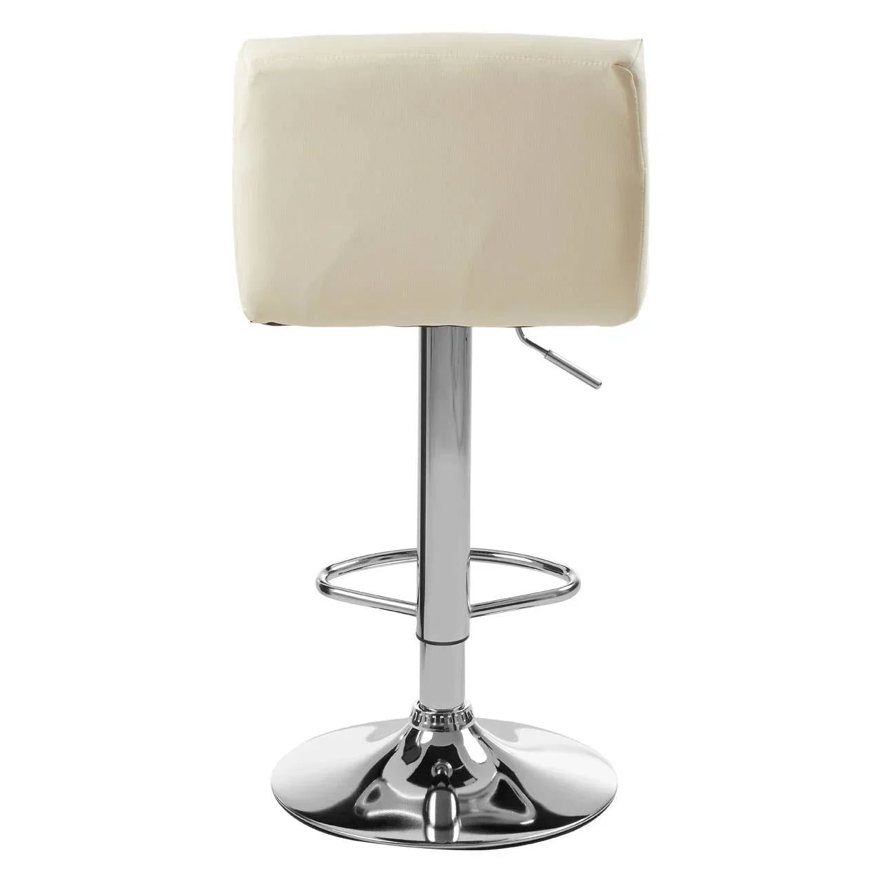 Cream bar stool with chrome base and footrest, back view