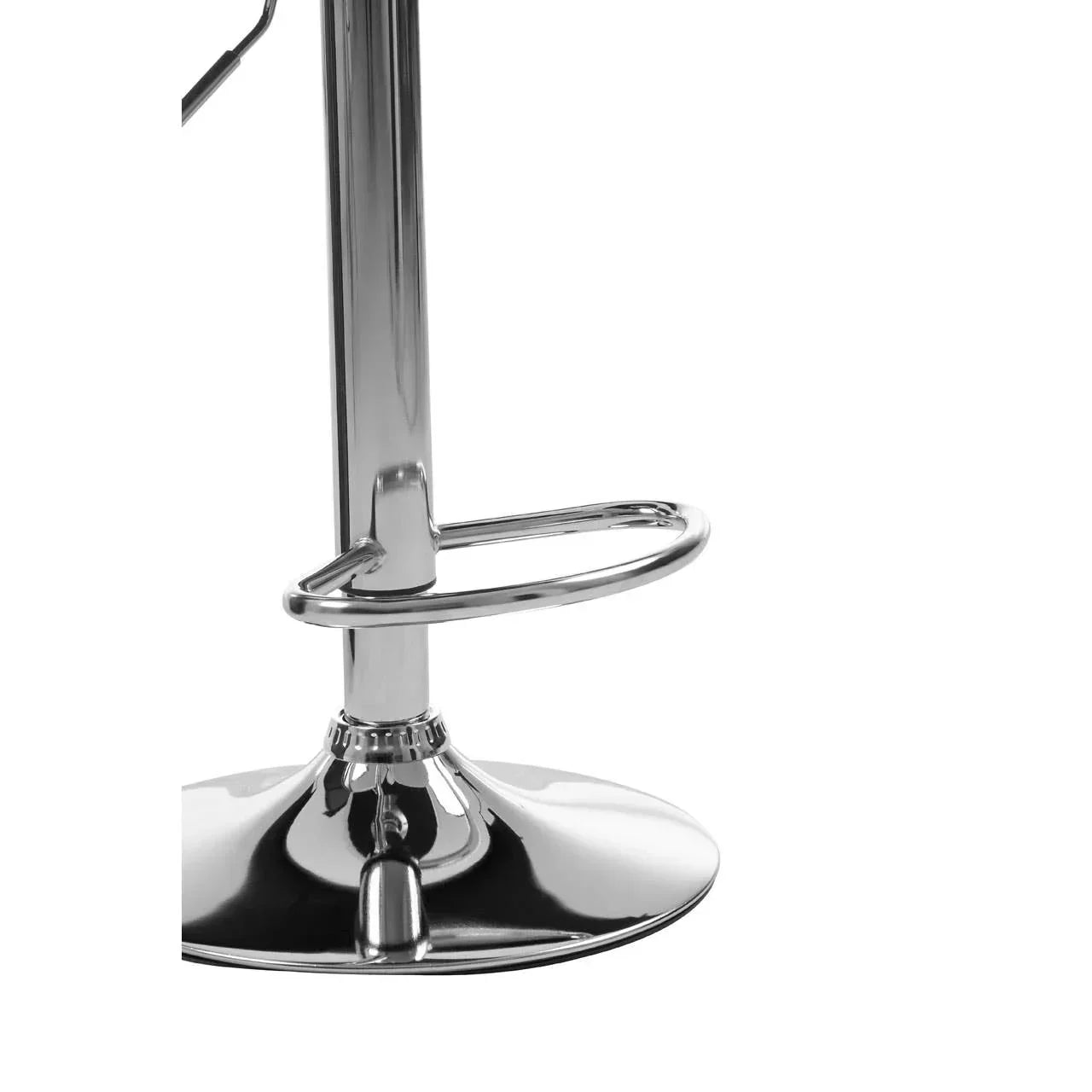chrome bar stool base with round footrest and shiny metal finish