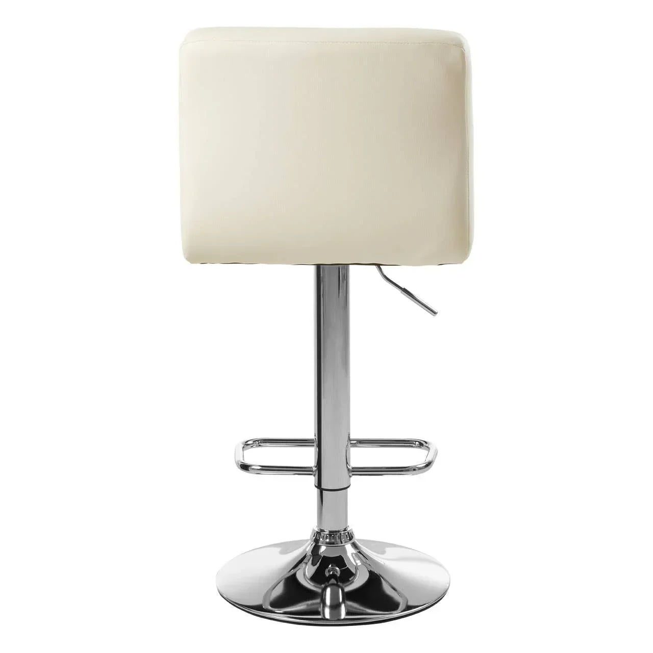 Cream faux leather bar stool with chrome base and footrest, rear view