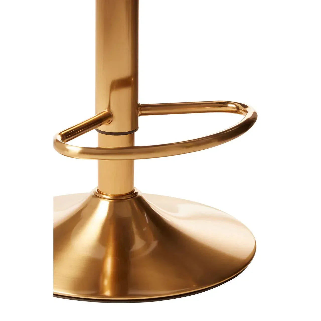 Gold metal bar stool base with circular footrest and smooth finish