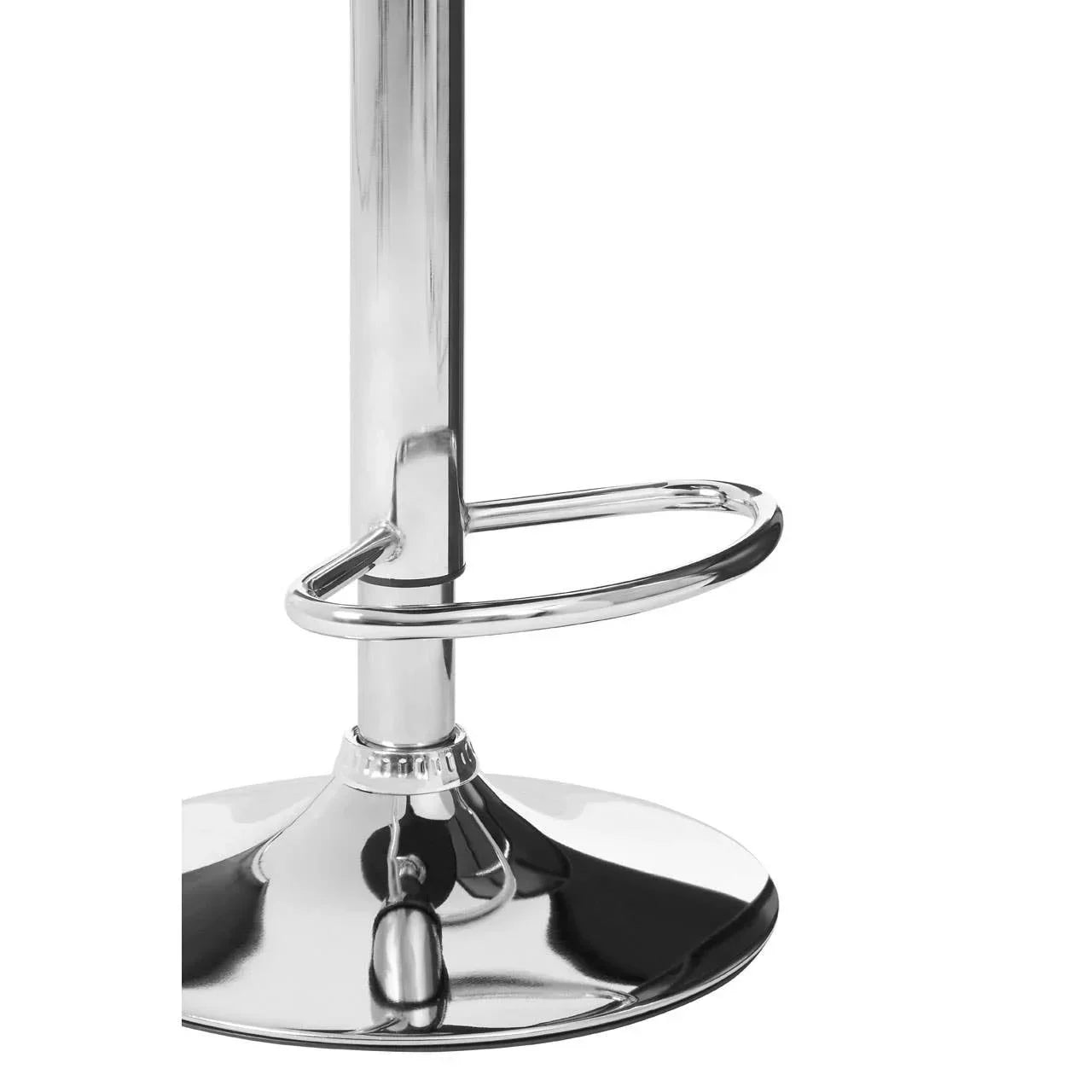 Chrome bar stool base with round footrest and reflective metal finish