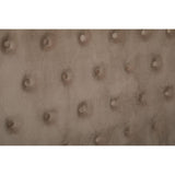 Mink velvet upholstery with a tufted design featuring round buttons, creating a luxurious texture and appearance. The color is a soft, neutral tone that complements various decor styles