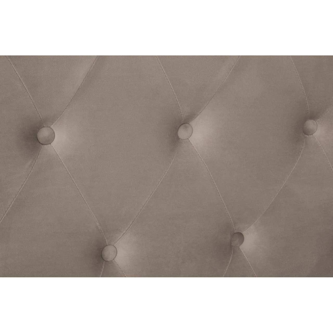 Taupe velvet tufted headboard close up with button detail