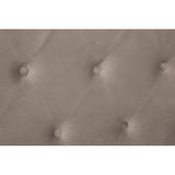 Taupe velvet tufted headboard close up with button detail