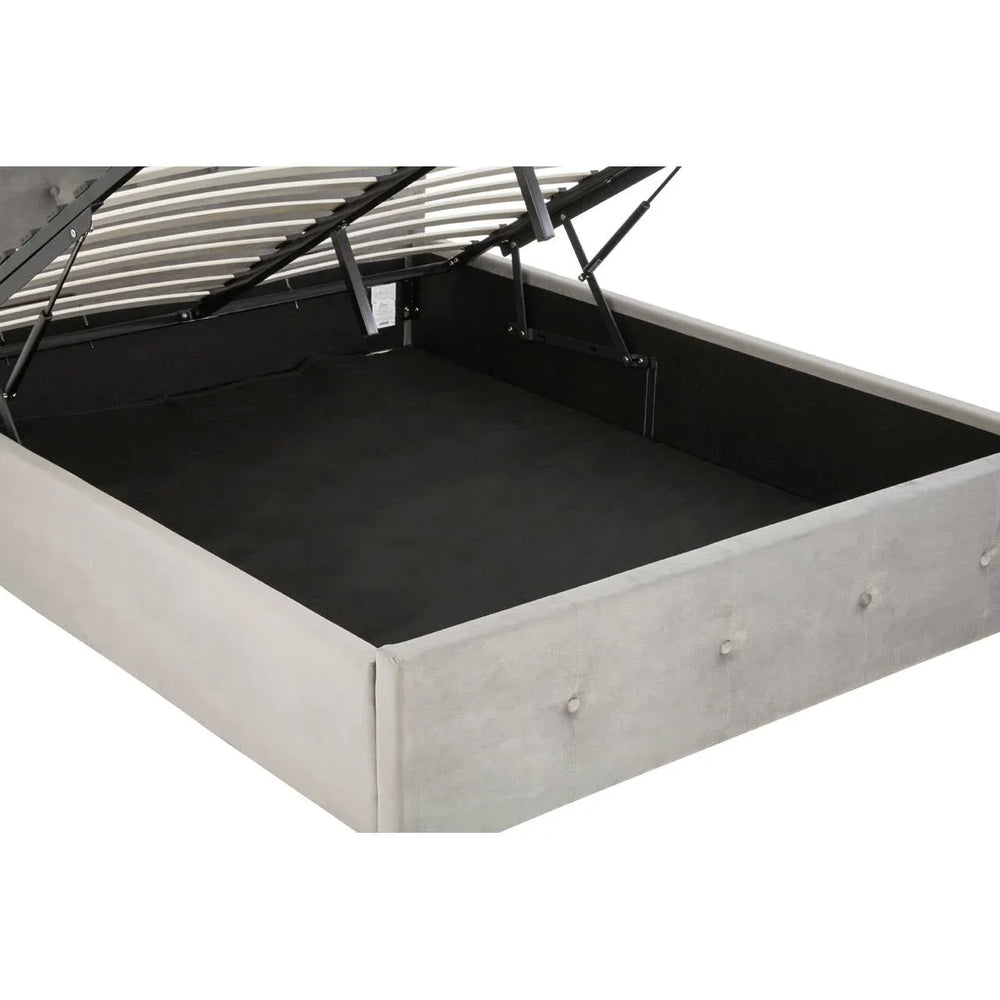 Grey ottoman storage bed frame with lifted slatted base and spacious underbed compartment