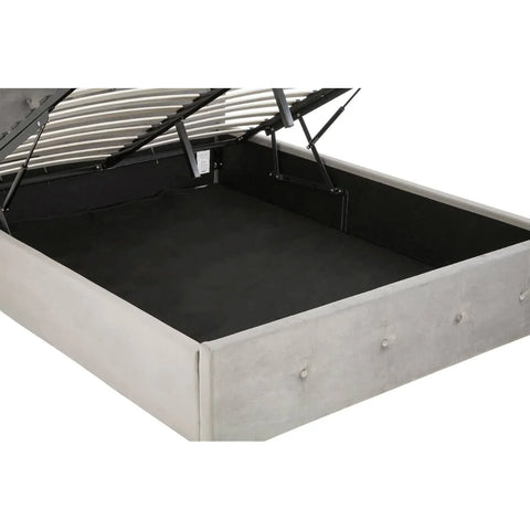 Grey ottoman storage bed frame with lifted slatted base and spacious underbed compartment
