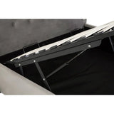 Ottoman storage bed frame with lifted slatted base and grey upholstered headboard