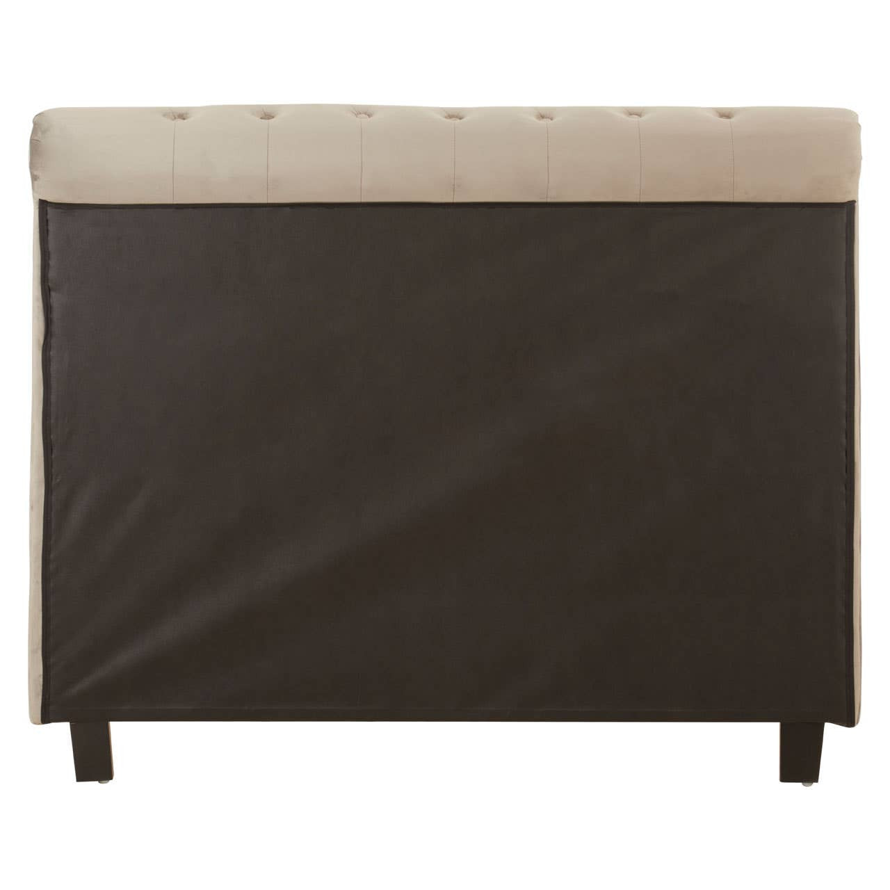 Grey upholstered ottoman double bed with a soft beige headboard and dark wooden legs, featuring a sleek design suitable for modern home decor