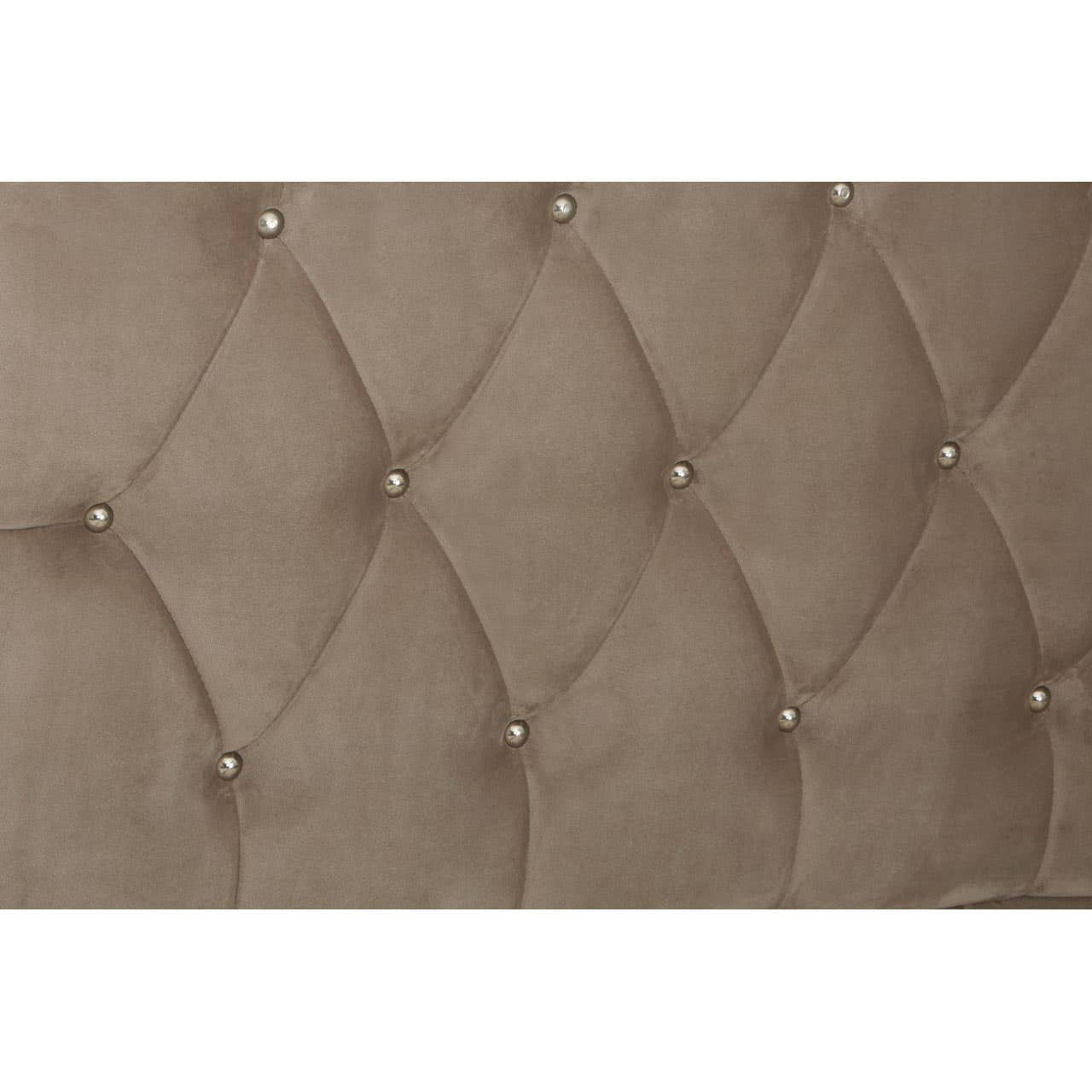 Mink brushed velvet headboard featuring a diamond tufted design with decorative buttons, showcasing a soft and luxurious texture