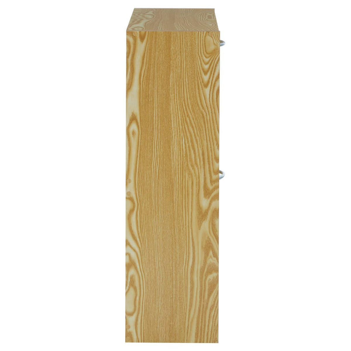 Tall, narrow shoe cabinet with a natural wood finish, featuring a smooth surface and clean lines. The cabinet has two tiers for storage, designed to hold shoes and keep them organized