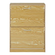 Light wood two-tier shoe cabinet with a smooth finish, featuring two horizontal drawers at the front and a minimalist design. The cabinet has a natural wood grain pattern and is suitable for organizing footwear