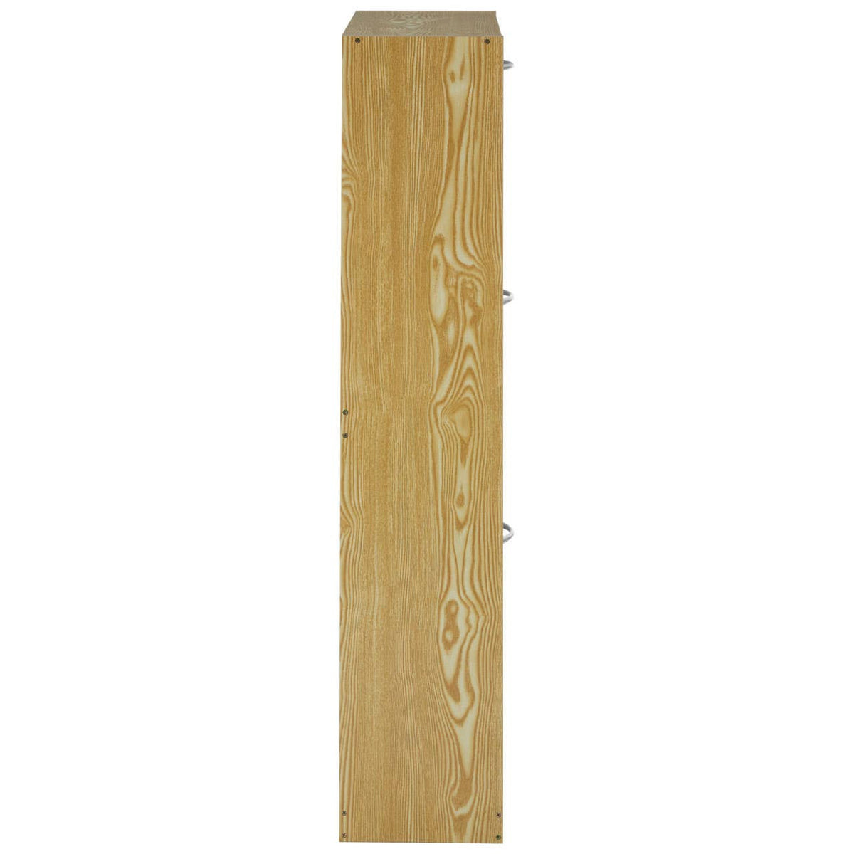 Tall, narrow shoe cabinet with three tiers, featuring a light wood finish and a minimalist design. The cabinet has a smooth surface and is designed to store shoes, with visible grooves and a sleek profile