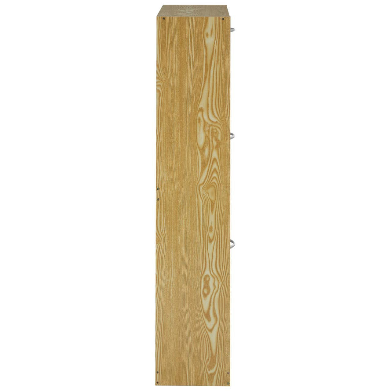 Tall, narrow shoe cabinet with three tiers, featuring a light wood finish and a minimalist design. The cabinet has a smooth surface and is designed to store shoes, with visible grooves and a sleek profile