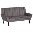 Two-seat grey sofa with a modern design featuring vertical stitching on the backrest and arms. The sofa has a sleek silhouette and is supported by tapered black legs, adding a contemporary touch to any living space