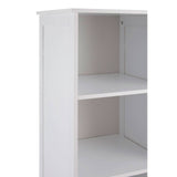 White single door cabinet with two open shelves and a smooth finish, featuring a minimalist design and clean lines. The cabinet has a simple door on the right side, providing a modern look suitable for various home decor styles