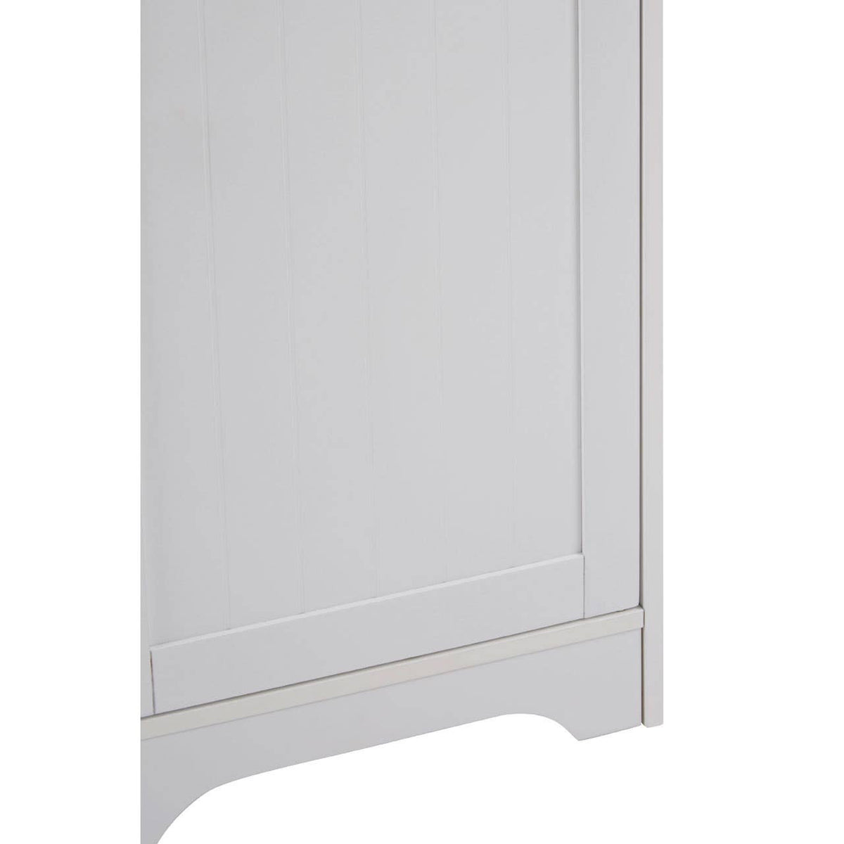 A close-up view of the Portern Single Door Cabinet, featuring a smooth white finish, a single door with a simple panel design, and a slightly curved base. The cabinet has a minimalist aesthetic, suitable for various home decor styles