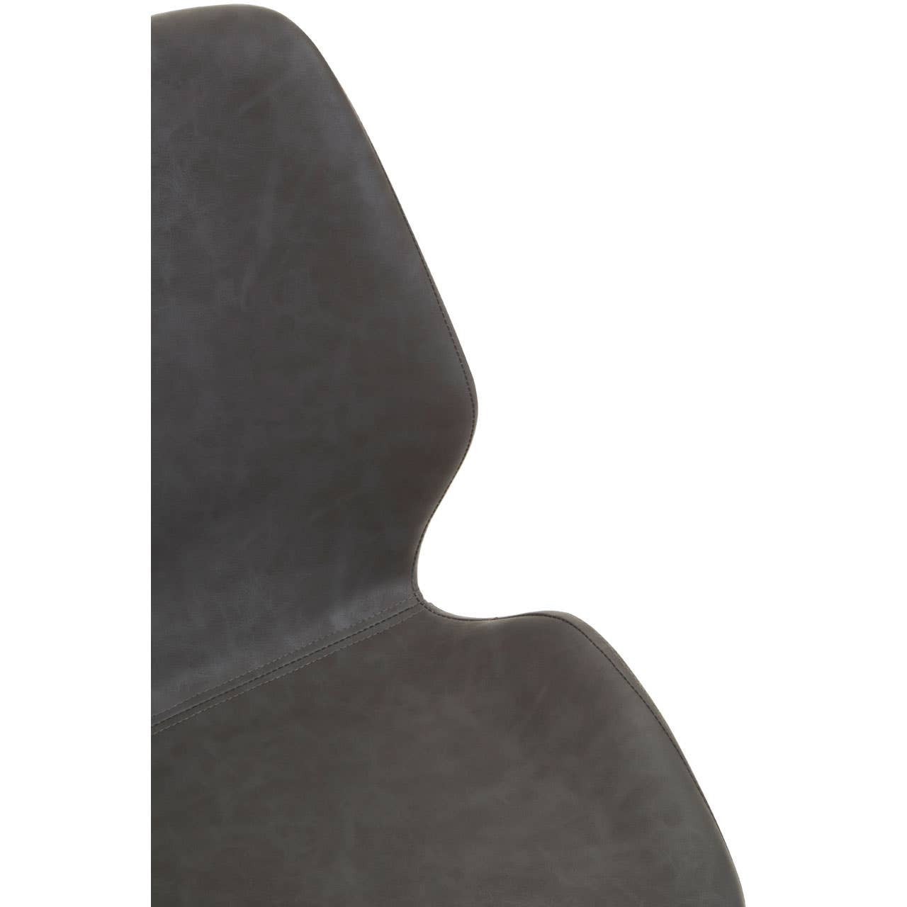 Close-up view of a dark, curved dining chair backrest with a smooth finish, showcasing its modern design and ergonomic shape