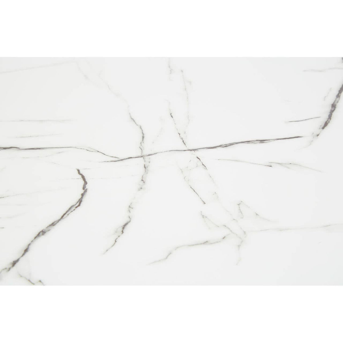 Marble effect surface featuring a white base with subtle gray veining, showcasing a sleek and modern design suitable for a dining table