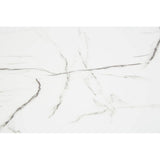 Marble effect surface featuring a white base with subtle gray veining, showcasing a sleek and modern design suitable for a dining table