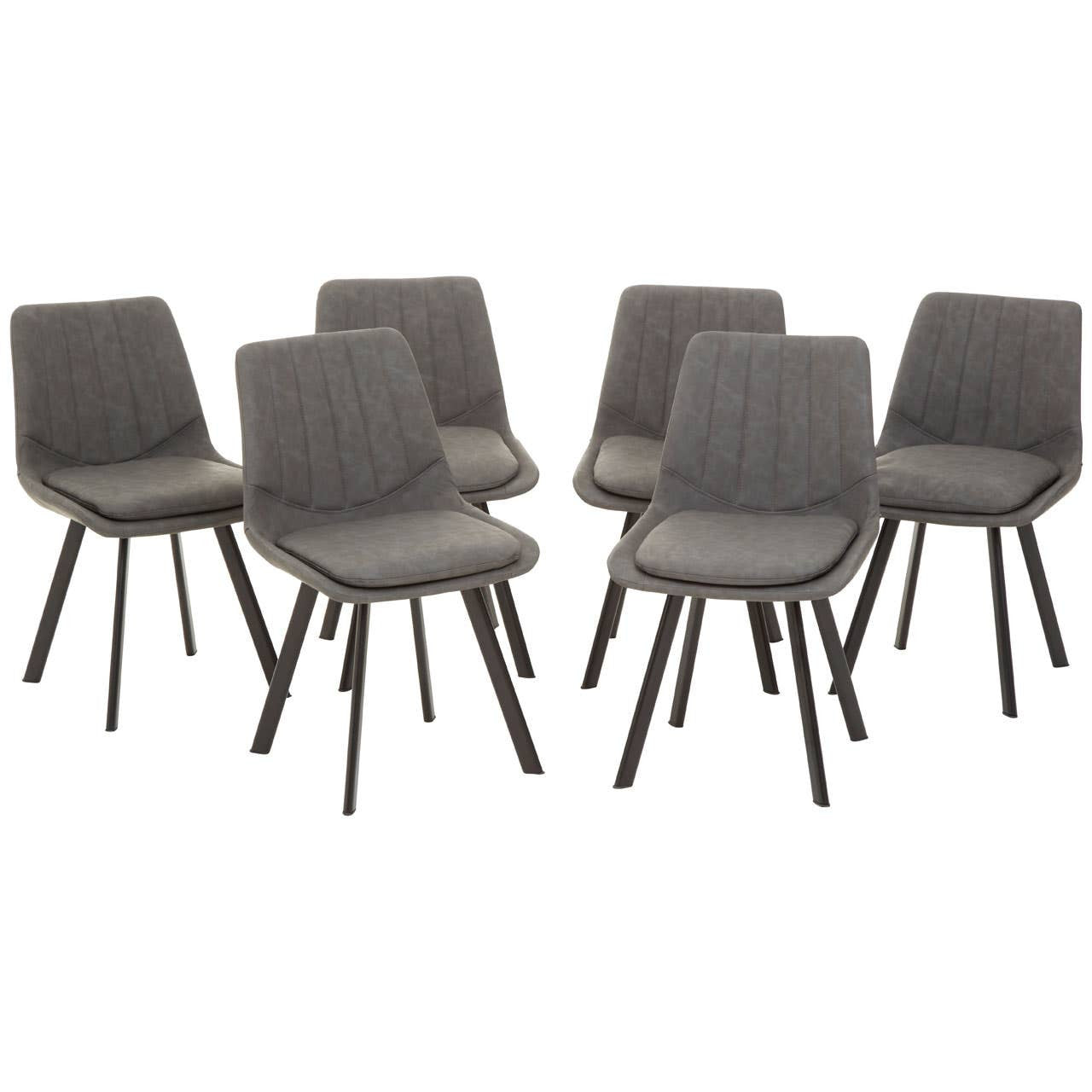 Westford Rectangle Dining Table with 6 chairs set featuring a sleek rectangular table with a smooth surface and six matching chairs with upholstered seats and backrests, supported by slender black legs. The chairs are arranged around the table, showcasing a modern and minimalist design suitable for dining spaces