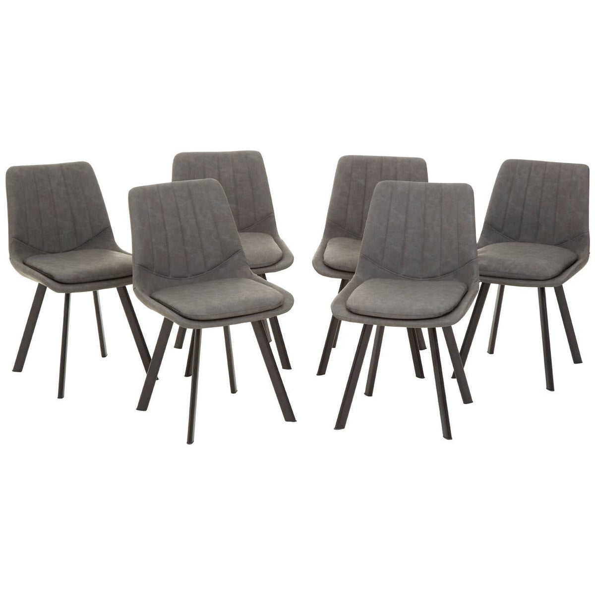 Westford Rectangle Dining Table with 6 chairs set featuring a sleek rectangular table with a smooth surface and six matching chairs with upholstered seats and backrests, supported by slender black legs. The chairs are arranged around the table, showcasing a modern and minimalist design suitable for dining spaces