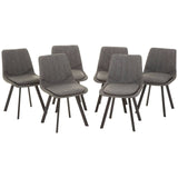 Westford Rectangle Dining Table with 6 chairs set featuring a sleek rectangular table with a smooth surface and six matching chairs with upholstered seats and backrests, supported by slender black legs. The chairs are arranged around the table, showcasing a modern and minimalist design suitable for dining spaces