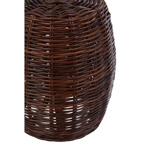 Natural rattan stool with a textured, woven design in rich brown tones, featuring a rounded shape and open weave pattern that showcases the craftsmanship of the material
