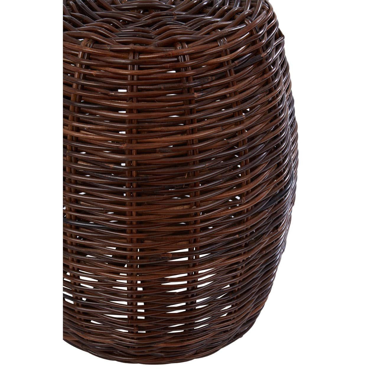 Natural rattan stool with a textured, woven design in rich brown tones, featuring a rounded shape and open weave pattern that showcases the craftsmanship of the material