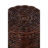 Natural croco rattan stool featuring a cylindrical shape with a textured surface, showcasing intricate woven patterns in rich brown tones. The top is slightly rounded, emphasizing the organic design and craftsmanship of the piece