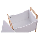White storage box with wooden handles, featuring an open top and a simple, modern design. The interior is spacious and clean, suitable for organizing various items