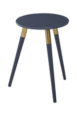 Round dark grey side table with three tapered wooden legs, featuring a natural wood finish at the top of each leg. The table has a sleek and modern design, suitable for various home decor styles