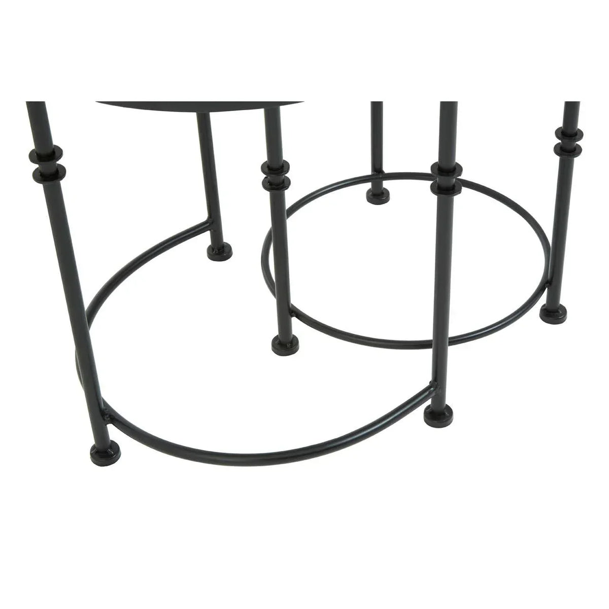 Black metal coffee table legs with round base detail on white background