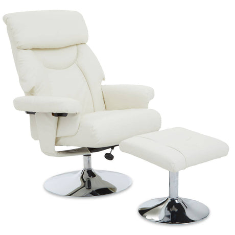 Denton Ivory Leather Effect Reclining Chair And Footstool