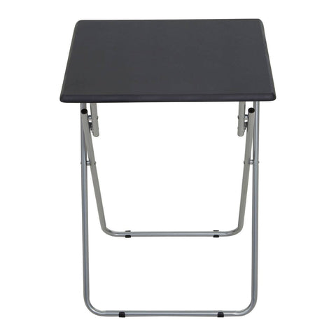 Folding table with a sand black top and a sturdy metal frame, featuring a simple design and collapsible legs for easy storage