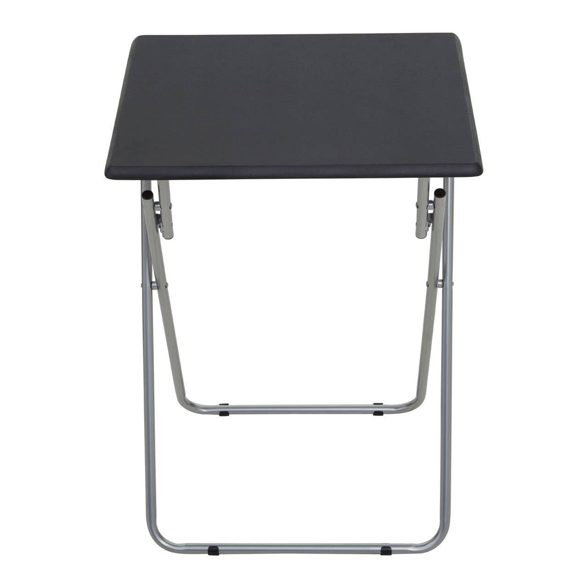 Folding table with a sand black top and a sturdy metal frame, featuring a simple design and collapsible legs for easy storage