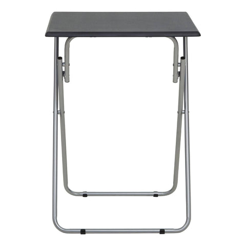 Folding table with a sand black top and a silver metal frame, featuring a simple and modern design suitable for various settings