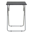 Folding table with a sand black top and a silver metal frame, featuring a simple and modern design suitable for various settings