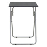Folding table with a sand black top and a silver metal frame, featuring a simple and modern design suitable for various settings