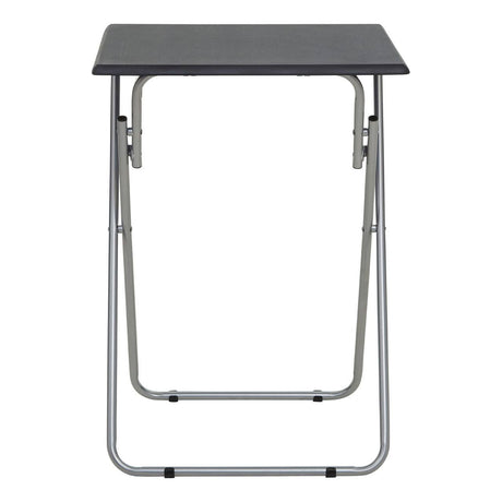 Folding table with a sand black top and a silver metal frame, featuring a simple and modern design suitable for various settings