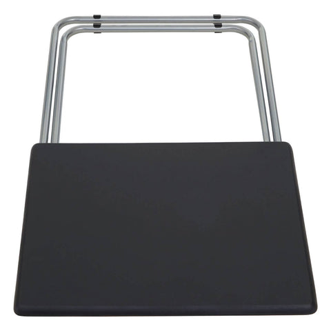 Folding table with a sand black top and silver metal legs, designed for easy storage and portability