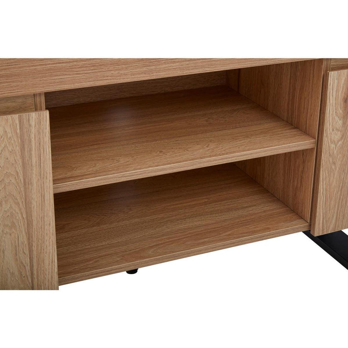 Oak effect sideboard with two open shelves and wood grain finish