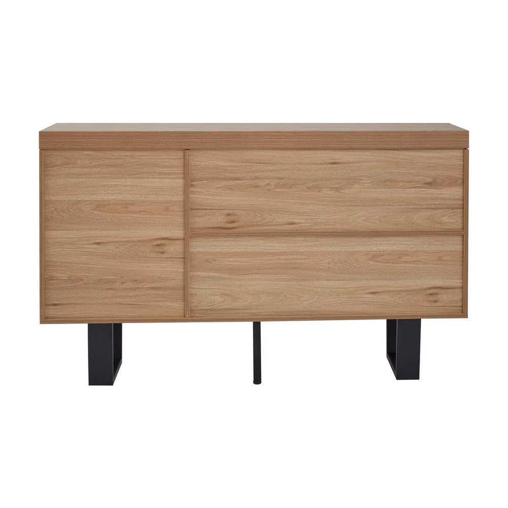 Oakton Natural Wood Sideboard with Geometric Black Metal Legs