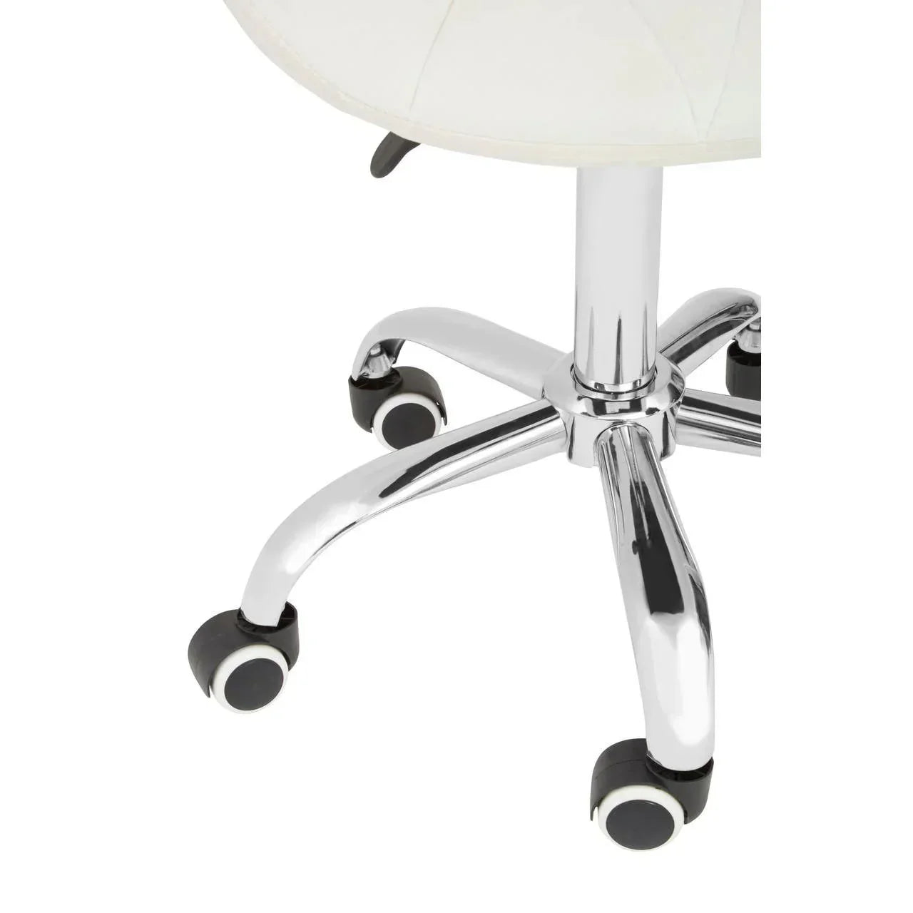 Chrome office chair base with smooth rolling black and white castor wheels