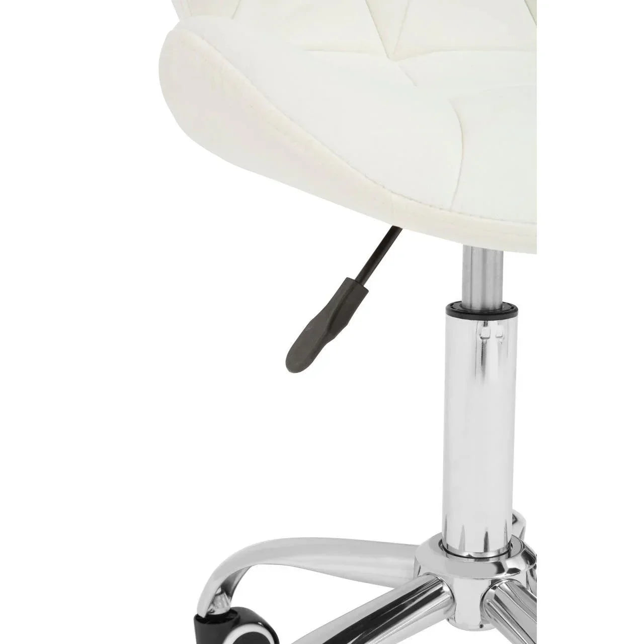 White office chair seat with chrome gas lift and height adjustment lever