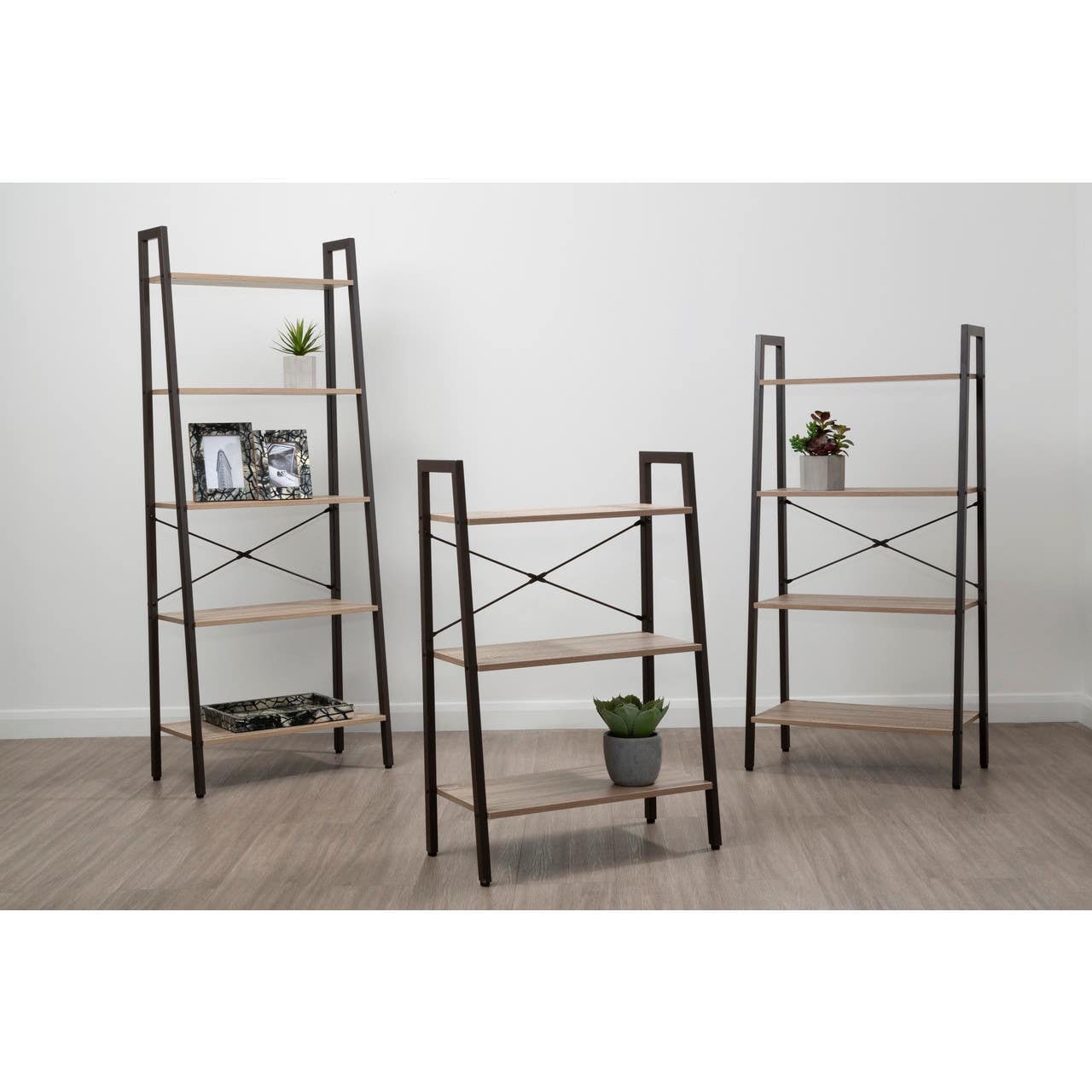 Industrial Oak Ladder Shelf