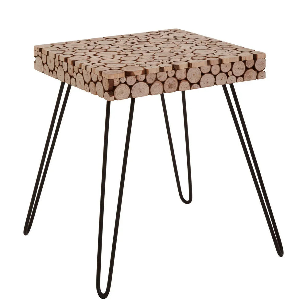 Rustic Wood Disc Side Table