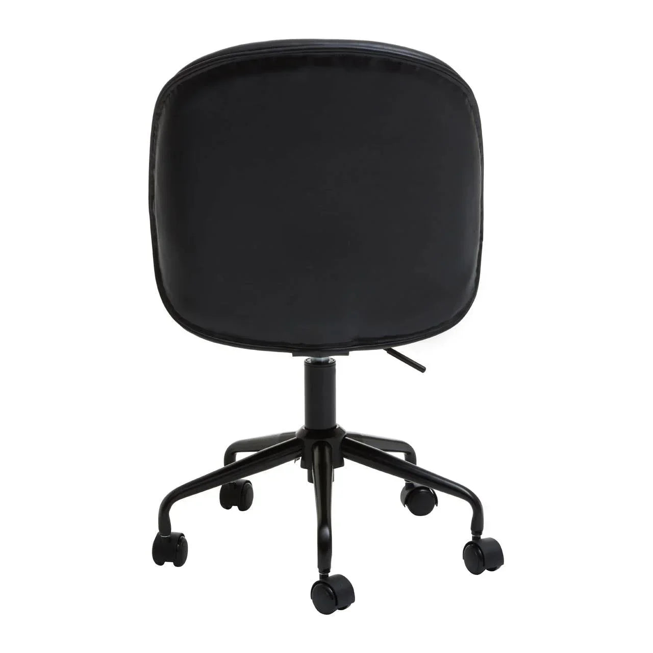 Black office chair on wheels with adjustable height, rear view
